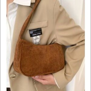 SHEIN Minimalist Corduroy Baguette Bag